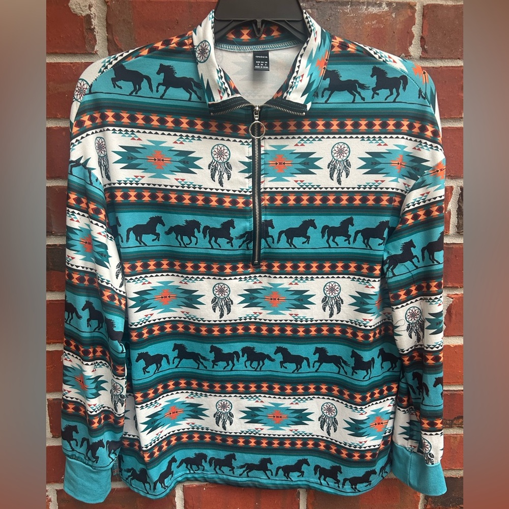 Ranlege Womens Aztec 1/2 Zip Casual Long Sleeve Oversized Tribal S Pullover E6